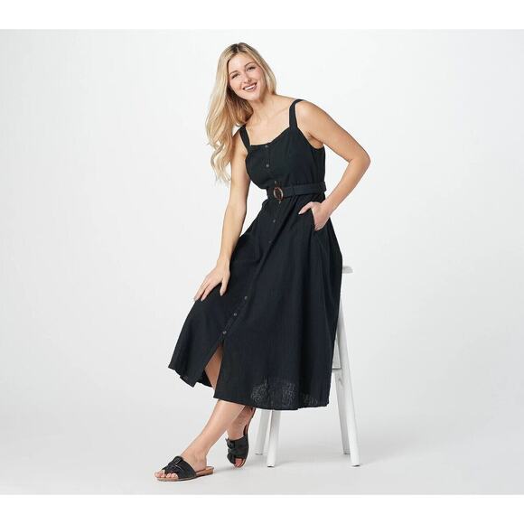 ALL WORTHY HUNTER MCGRADY NEW $89 Belted Woven Dress Black Size 22WP‎ - Picture 1 of 2